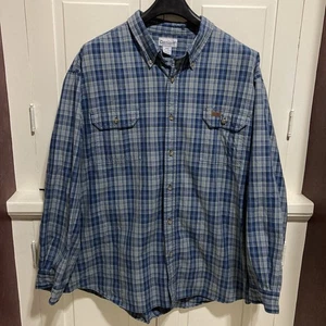 Carhartt Mens Size 4CL Blue Plaid Checkered Long Sleeves Shirt Top Pocket Button - Picture 1 of 7
