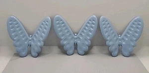 Vintage 3er Set MCM Wurzelholz Schmetterling Schmetterlinge babyblau Wanddeko - Bild 1 von 12
