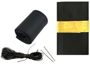 Luxus Rindsleder PU Leder Auto LKW Lenkrad Abdeckung Faden Nadel schwarz UK - Bild 1 von 13