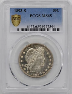 1893-S BARBER 50C PCGS MS 65 - Picture 1 of 4