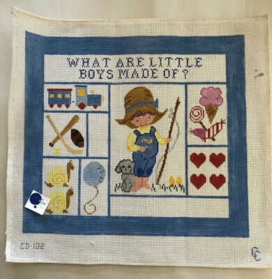 CC Large Hand Painted Needlepoint Canvas Little Boys 14ct Joan Walsh Anglund - Image 1 of 4