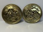 Equestrian Fox Hunt Horses Pair Vintage Brass Wall Plate England Plaque