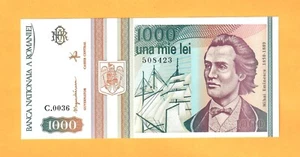 ROMANIA-1000 LEI-1993-PICK 102-SERIAL NUMBER 508423 ,  UNC . - Picture 1 of 2