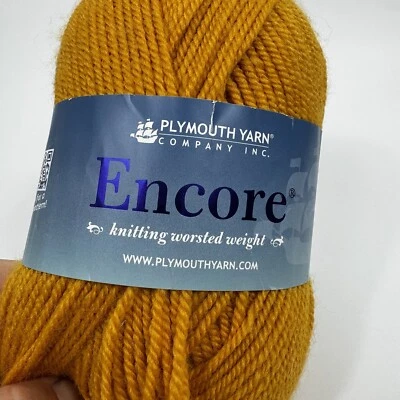 Plymouth Yarn Encore Mustard Yellow Gold #460 Worsted Wool Blend Knit Crochet - Image 1 of 4