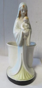 Vintage Hand Painted Pottery Ceramic Blessed Madonna & Child Planter Vase - Picture 1 of 7