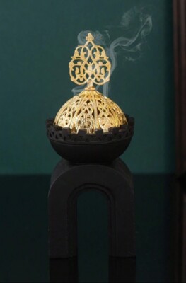 1pc Black Gold Oud Bakhoor Burner, Resin Meta...