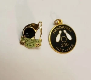 Vintage Panorama 200 Club Bowling Pinback Lapel Pin Charm Keychain 1987 1988 - Picture 1 of 7