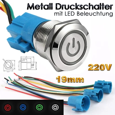 VUNIVERSUM ✅ 19mm 220V LED Metall Edelstahl Schalter beleuchtet Druckschalter Taster IP65 ✅