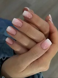 Press On Nails - 24pcs Short Squoval Light Pink Stick On False Nails - Picture 1 of 6