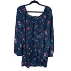 Faded Glory Long Sleeve Blouse Womens Size 3X 22W 24W Floral Blue Plus Size Red