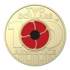 Australian Two Dollar $2 coin - 2018 - 100 years ARMISTICE - RED POPPY💰UNC Mint - Picture 1 of 2