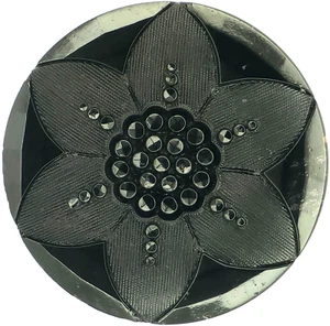 C1900 Antique Black Glass Daffodil Flower Button Imitation Fabric Cut Steel 1.25 - Picture 1 of 3