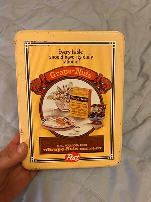 Grape-Nuts Cereal Tin 8" x 3.25" x 6"  Great looking unusual - Image 1 of 4