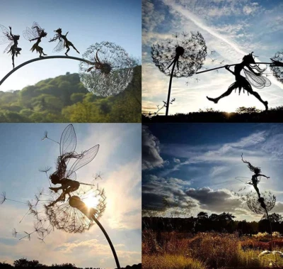 Причудливые феи пикси металлическая скульптура одуванчик сад двор декор украшение - Изображение 1 из 4