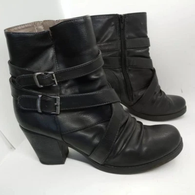 Natural Soul 黑色人造皮革懒人/扣踝跟摩托靴女式 8.5 M — 第 1/4 张图片
