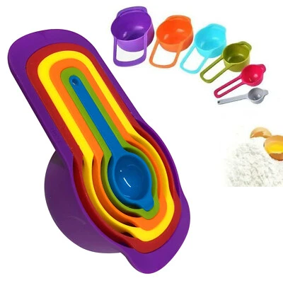 6PC MEASURING CUPS SPOONS SET BAKING PLASTIC MEASUREMENT TOOL FOR COFFEE FLOUR - Image 1 of 4