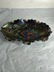 Vintage Fenton Carnival Glass Amethyst Base Poppies Candy Dish Ashtray - Picture 1 of 6