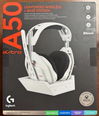 Logitech A50 Wireless + Base Station Gaming Headset White 939-002229 - NEW - Image 1 of 4