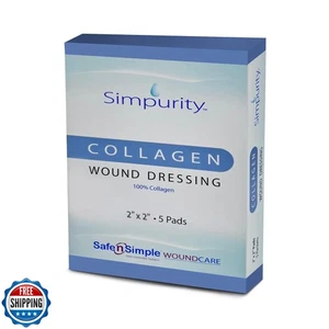 Simpurity Kollagen Verband Pads - 2" x 2" 5 Stück Kollagen Pads für Wunden - - Bild 1 von 5