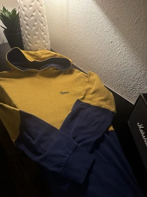 Sudadera con Capucha Supreme 2 Tonos Amarillo Mostaza Azul Marino Logo Sudadera con Capucha Talla Grande Foto 1 de 2
