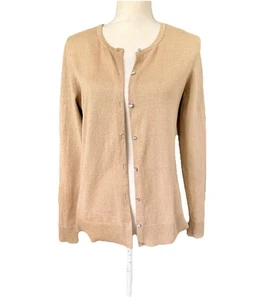 Loft Gold Metallic Cardigan Sz M Jeweled Buttons Cotton Blend Easy Care - Picture 1 of 11
