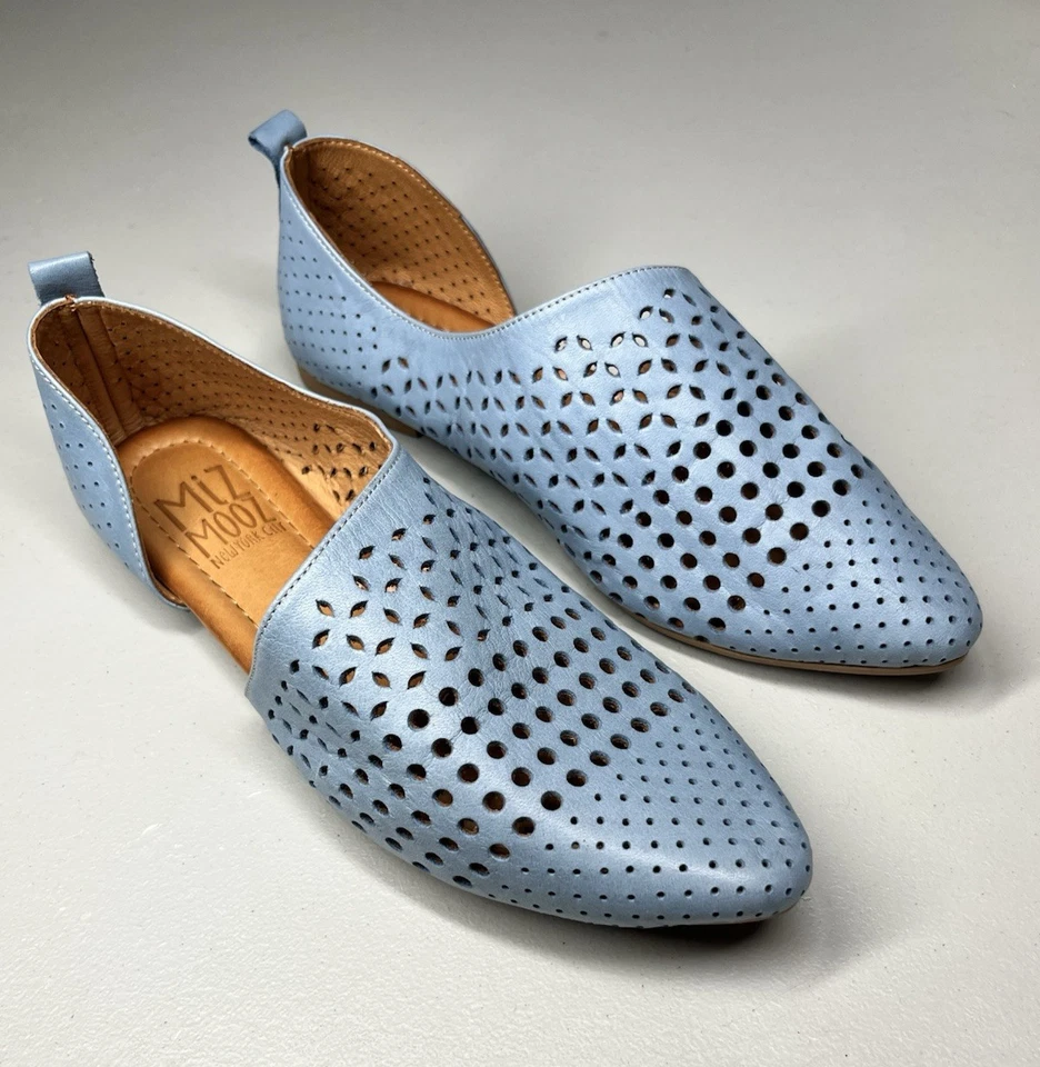 Zapatos planos Miz Mooz Gwenna Half d'Orsay para mujer 38 azul cuero perforado sin cordones Foto 1 de 4