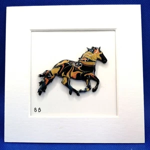 Painting of horse pony acrylic Gold Black 3d mounted unique unusual gift - Picture 1 of 2