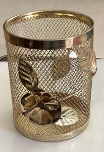 MCM Gold Tone Mesh Metal HOLLYWOOD REGENCY Glam Rose Vanity Basket - Picture 1 of 6