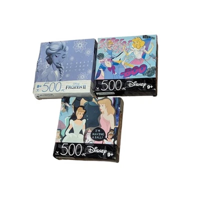 Paquete de 3 rompecabezas de 500 piezas de princesa Disney con Elsa Cenicienta Blancanieves Foto 1 de 2