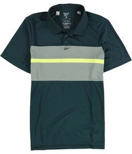 Reebok Mens Workout Ready Striped Polo Shirt, Green, Medium - Picture 1 of 2