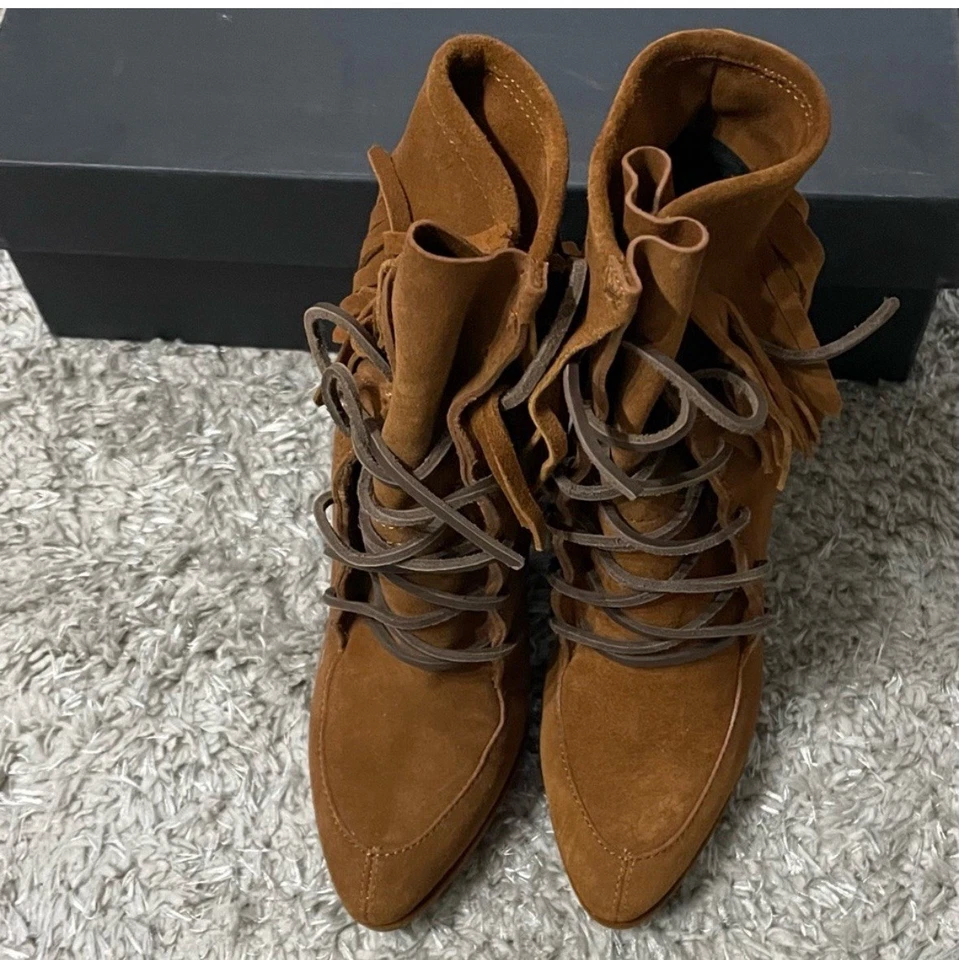 Botín Giuseppe Zanotti Gris Marrón Gamuza Flecos Con Cordones Tacón Bloque 36.5/6.5 Foto 1 de 3