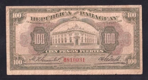Paraguay 100 pesos fuertes 1923 P-168 G+/VG - Picture 1 of 2