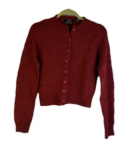 Vintage 90s Womens Medium Wool Cable Knit Fisherman Crewneck Sweater Red - Picture 1 of 8