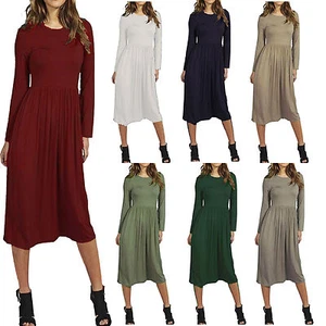 Abito da pattinatore midi donna donna Franki maniche lunghe oscillante svasato top taglie forti - Foto 1 di 9
