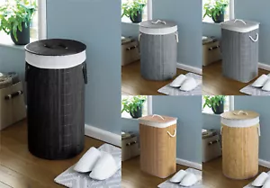 Bamboo Laundry Basket Washing Cloth Storage Bin Folding Hamper Tidy Bag With Lid - Picture 1 of 14
