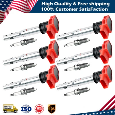 Bobina de ignição 6X +6X vela de ignição de irídio para Audi A6 A8 Q7 R8 S5 4.2L V8 UF529 - Imagem 1 de 4