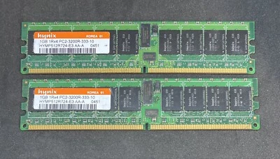 PAIR of HYMP512R724-E3 Hynix 1GB 240p PC2-3200 CL3 18c DDR2-400 1Rx4 ECC RDIMM - Image 1 of 4