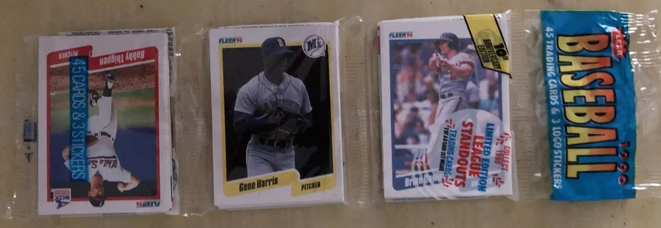 Paquete de porta tarjetas de béisbol Fleer 1990 Bobby Thigpen Gene Harris Brian Downing Top Foto 1 de 2