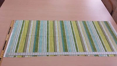 P Kaufmann green/grey/blue/white stripe fabric remnant soil and stail repellent - Image 1 of 4