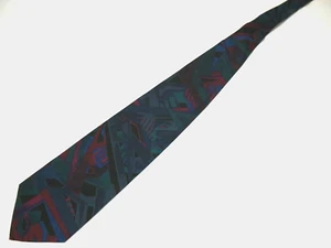 Vtg Mulberry Mens Necktie Tie Navy Blue Purple Geometric Abstract Art Wear 58" - Picture 1 of 4