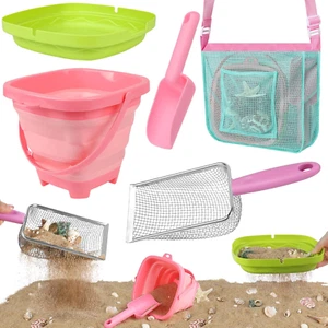 Beach Toys, Sand Toys with Collapsible Beach Bucket, Beach Mesh Shovel, Sand Sif - Picture 1 of 7