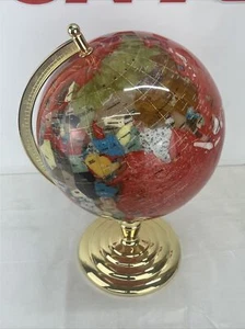 🔥Original 12” Large Red Mother Of Pearl Gold Tone Leg Gemstone World Map Globe - Picture 1 of 20