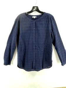 Blusa Top Ann Taylor Loft Abotonada Azul Marino Mangas Medianas Largas 100% Algodón - Imagen 1 de 10