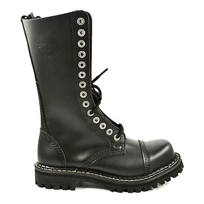 Angry Itch 14 Loch SZ Side Zip Reißverschluss Leder Stiefel Rangers Schwarz Neu - Bild 1 von 4