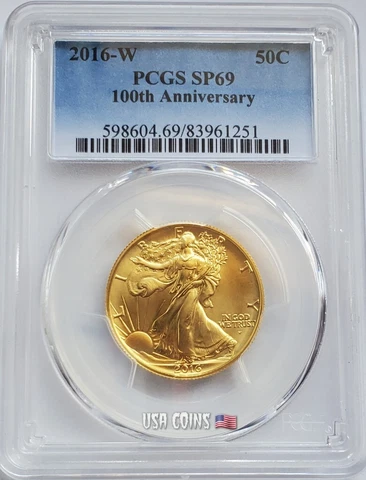 2016-W 1/2 Oz GOLD 50C 100TH ANNIVERSARY OF WALKING LIBERTY PCGS SP69 Coin Cover