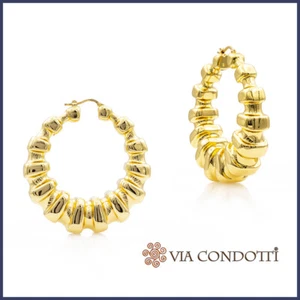 Orecchini da donna cerchio grandi placcati Oro 18 boccole leggere Made in Italy - Imagen 1 de 5