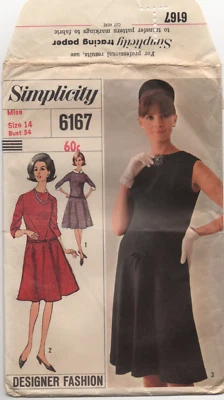 Vintage Pattern - Bust 86 cm - 1965 - Drop Waist Dress - Simplicity Pattern 6167 - Image 1 of 2