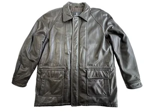 London Fog Genuine Dark Brown Leather Heavy Winter Jacket Men’s XL Full Zip Coat - Picture 1 of 13