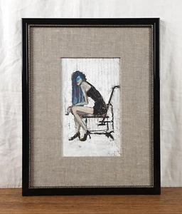 Mujer sentada, figura femenina, pintura gouache, artista ucraniano Zapotochny - Imagen 1 de 9