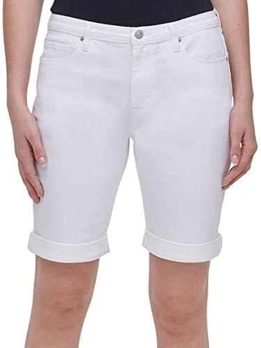 DKNY Women's Stretch Denim Shorts Rolled Cuffs Sz 12 White